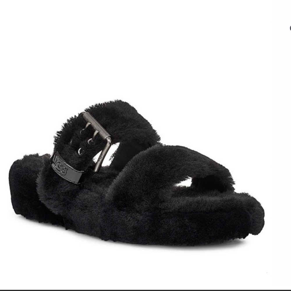 UGG Fuzz Yeah Black Furry Fur Slide Sandal - Picture 3 of 10